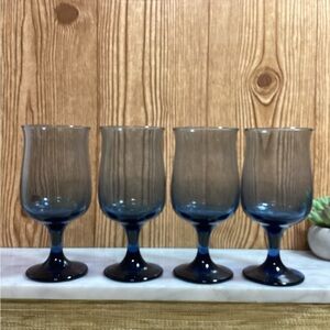 Vintage Libbey Dusky Blue Stemmed Goblet Set of 4
